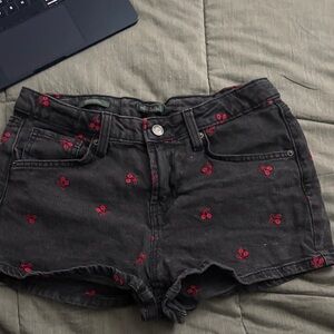 Wild Fable Black Jean Shorts with Red Cherry Embroidery